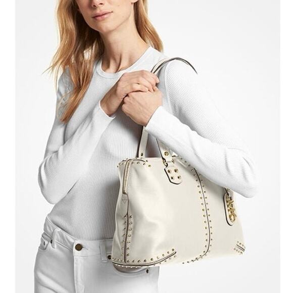 MICHAEL_KORS Light Cream Astor Large Studded Leather Tote Bag/Shoulder Purse NEW - Picture 2 of 16